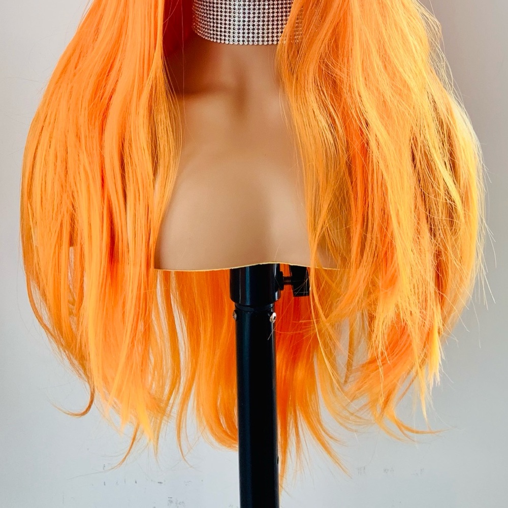 Long Orange Versatile 13x2.5 Lace Front Synthetic Wig for Cosplay or Everyday - Picture 2 of 14